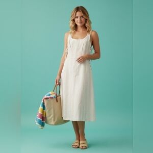 ASTR The Label Elena Lace-Up Stripe Linen Midi Dress Cream S NWOT